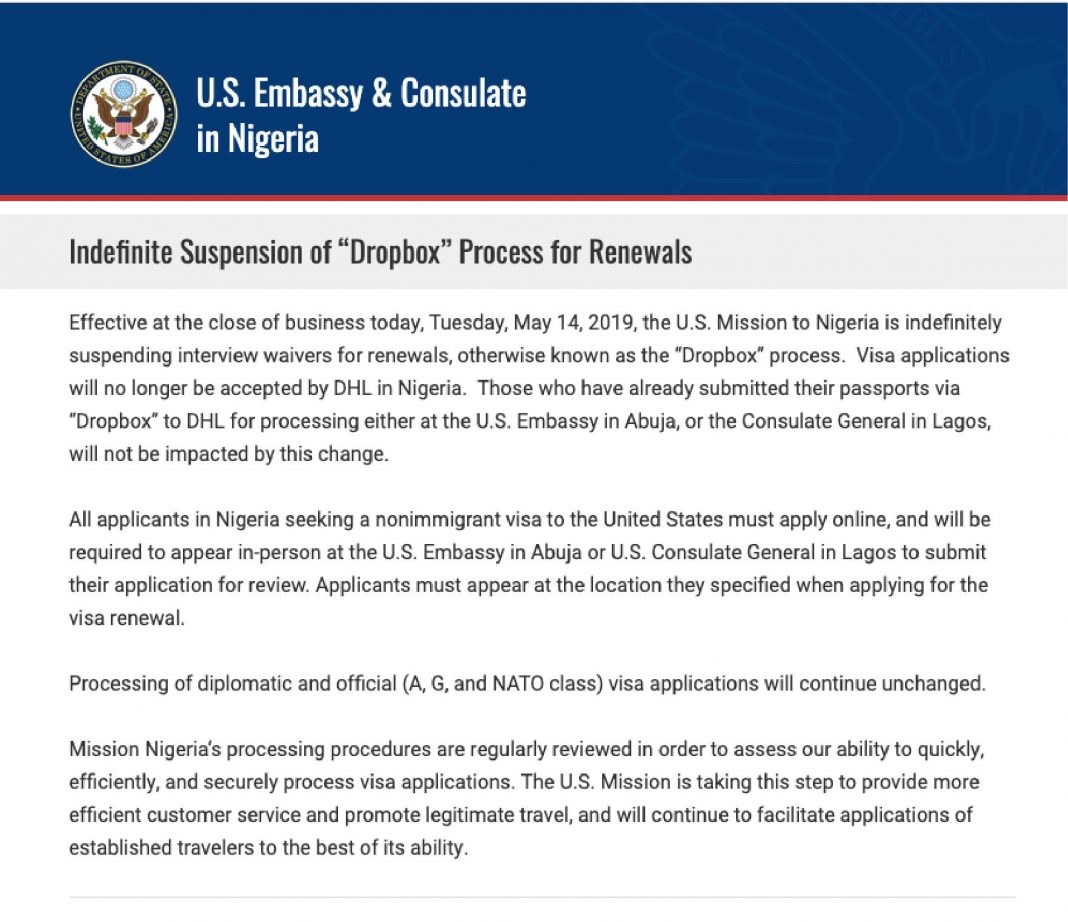 United States Embassy suspends visa interview waivers ‘Drop Box’ in ...