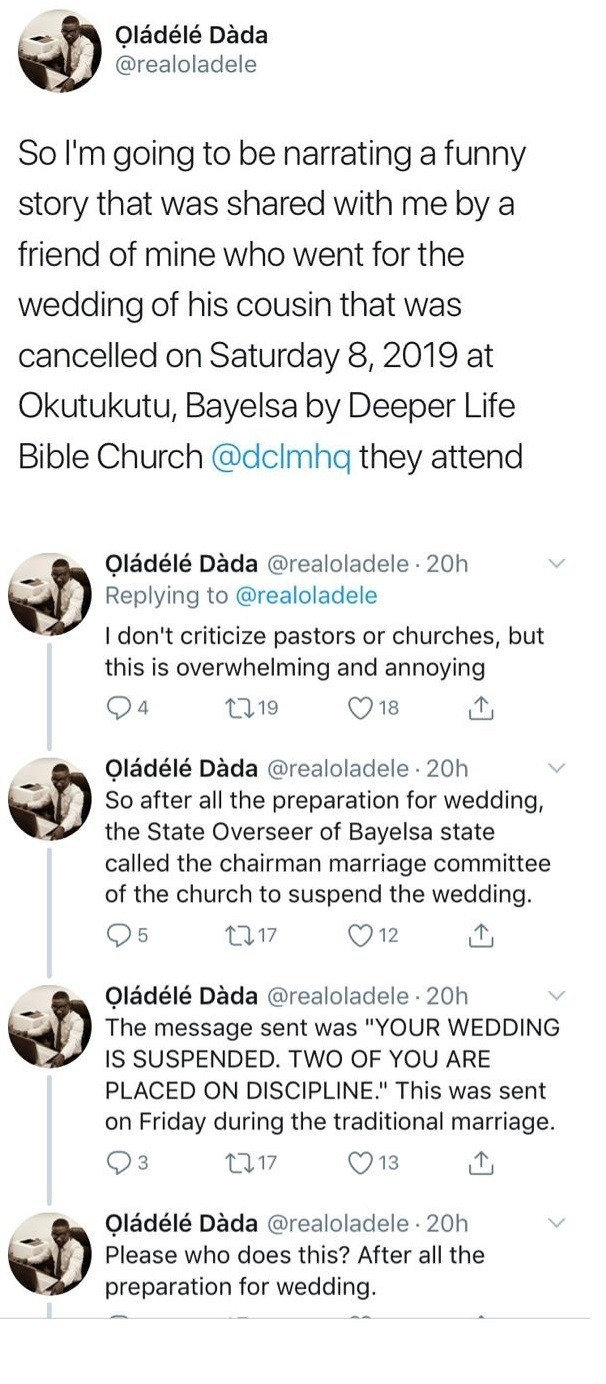 Deeper Life Church Allegedly Suspends Couple's Wedding For Eating From Same Plate 3