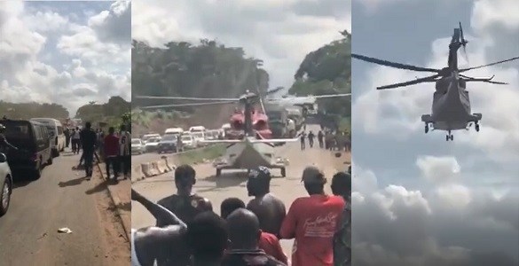 Stranded Rich Nigerian Got Picked Up By Helicopter On Lagos-Benin Expressway [Video]