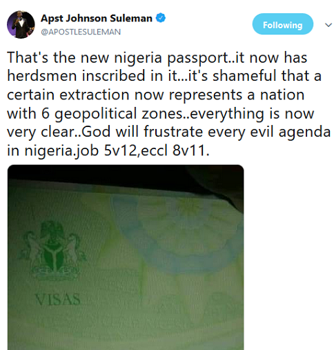 Apostle Suleman Condemn Nigeria’s New Passport With Image Of Herdsman And Cattle [Photos] 3