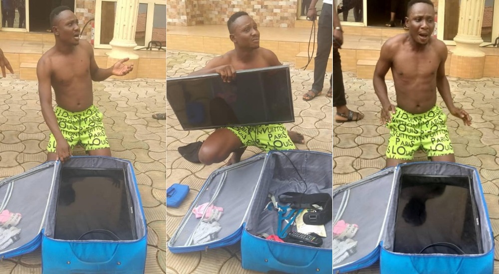Man Caught After Stealing Plasma TV With Trolley Bag From Students Hotel In Benue [Photos] 6