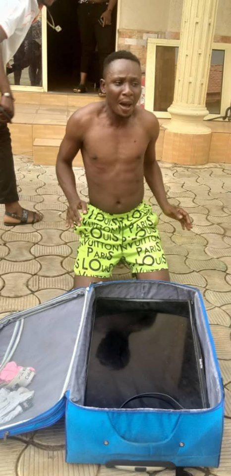 Man Caught After Stealing Plasma TV With Trolley Bag From Students Hotel In Benue [Photos] 1