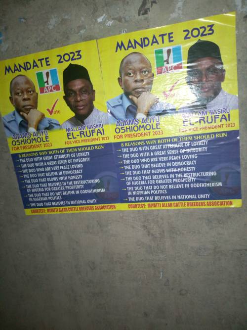 PHOTO: 2023 Presidential Campaign Posters Of Oshiomhole And El-Rufai, Spotted In Lagos 2 PHOTO: 2023 Presidential Campaign Posters Of Oshiomhole And El-Rufai, Spotted In Lagos 2