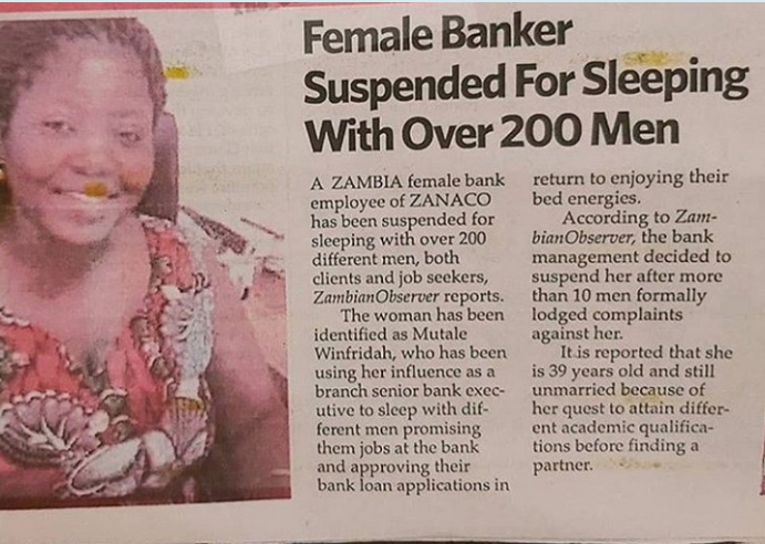 Female Banker, Mutale Winfridah Suspended For Sleeping With Over 200 Clients And Job Seekers 1