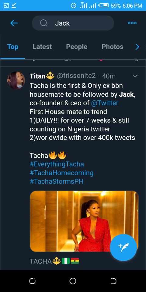 Twitter CEO, Jack Dorsey Follows Tacha On Twitter As The Second Nigerian On His List 5