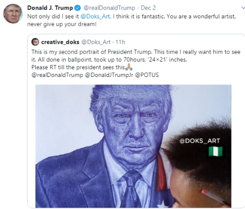 US President, Donald Trump Reaches Out To Nigerian Boy Who Drew His Portrait [Photos] 6