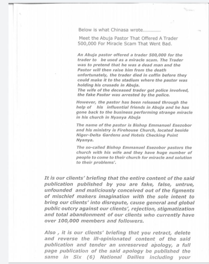 Bishop Emmanuel Esezobor debunks fake miracle allegations, gives The Nation Newspaper 7 Days to retract story 3 Bishop Emmanuel Esezobor debunks fake miracle allegations, gives The Nation Newspaper 7 Days to retract story 3