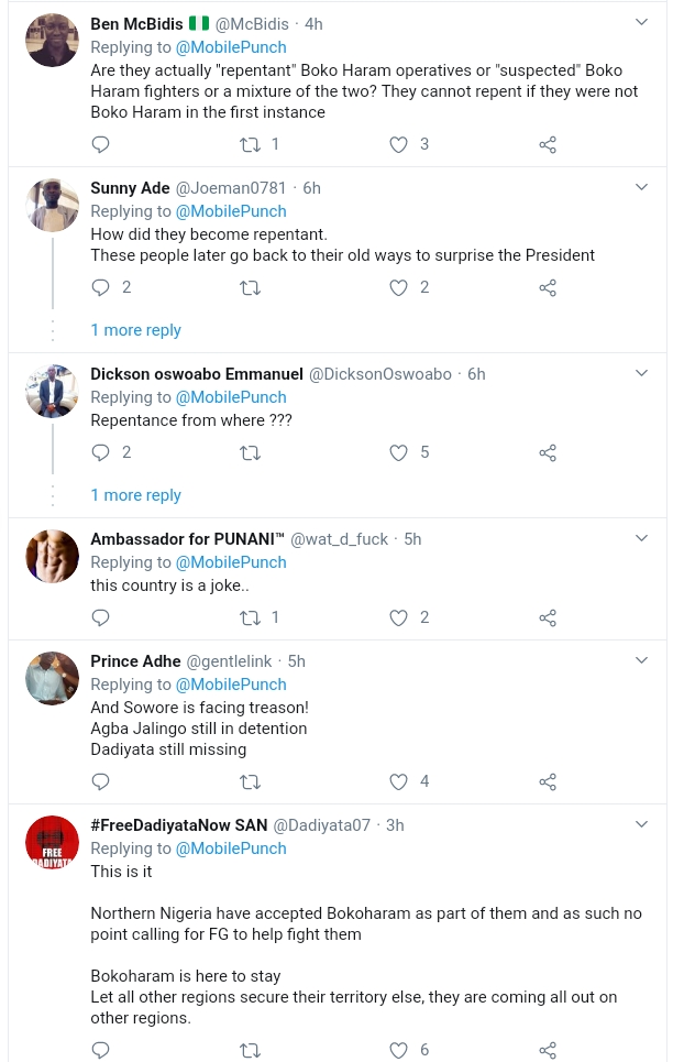 Nigerians Reacts As Borno Government Releases 1,400 Repentant Boko Haram Suspects 7