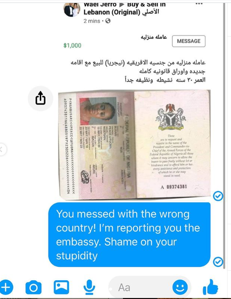 Lebanese National Allegedly Puts Up A Nigerian Woman For Sale At $1000 On Facebook [Photos] 2