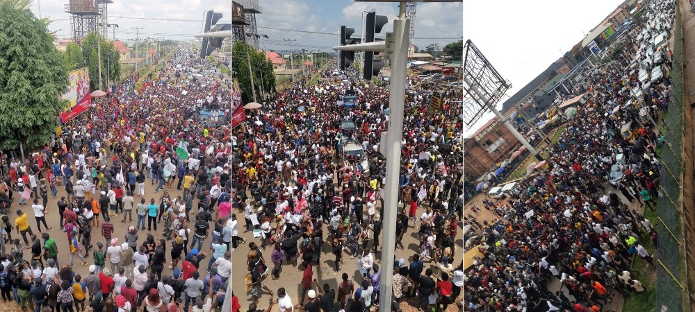 Thousands Of #EndSARS Protesters Walks 30km From Awka To Awkuzu In Anambra [Video]