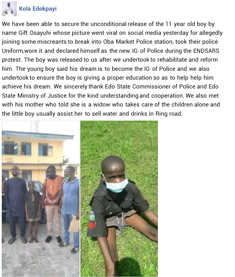 Police Release 11-Year-Old Boy Who Declared Himself IGP After 'Attacking Edo Police Station' 2