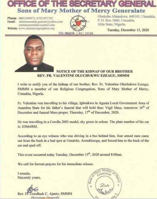 Catholic Priest Abducted By Gunmen In Imo While Traveling For His Father's Burial In Anambra 6 Catholic Priest Abducted By Gunmen In Imo While Traveling For His Father's Burial In Anambra 6