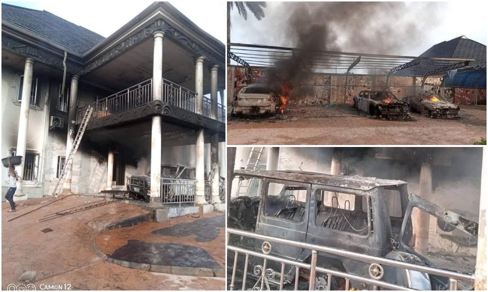 IPOB's ESN Members Accused Of Burning Man's Mansion And Fleet Of Cars In Abia [Photos] 6