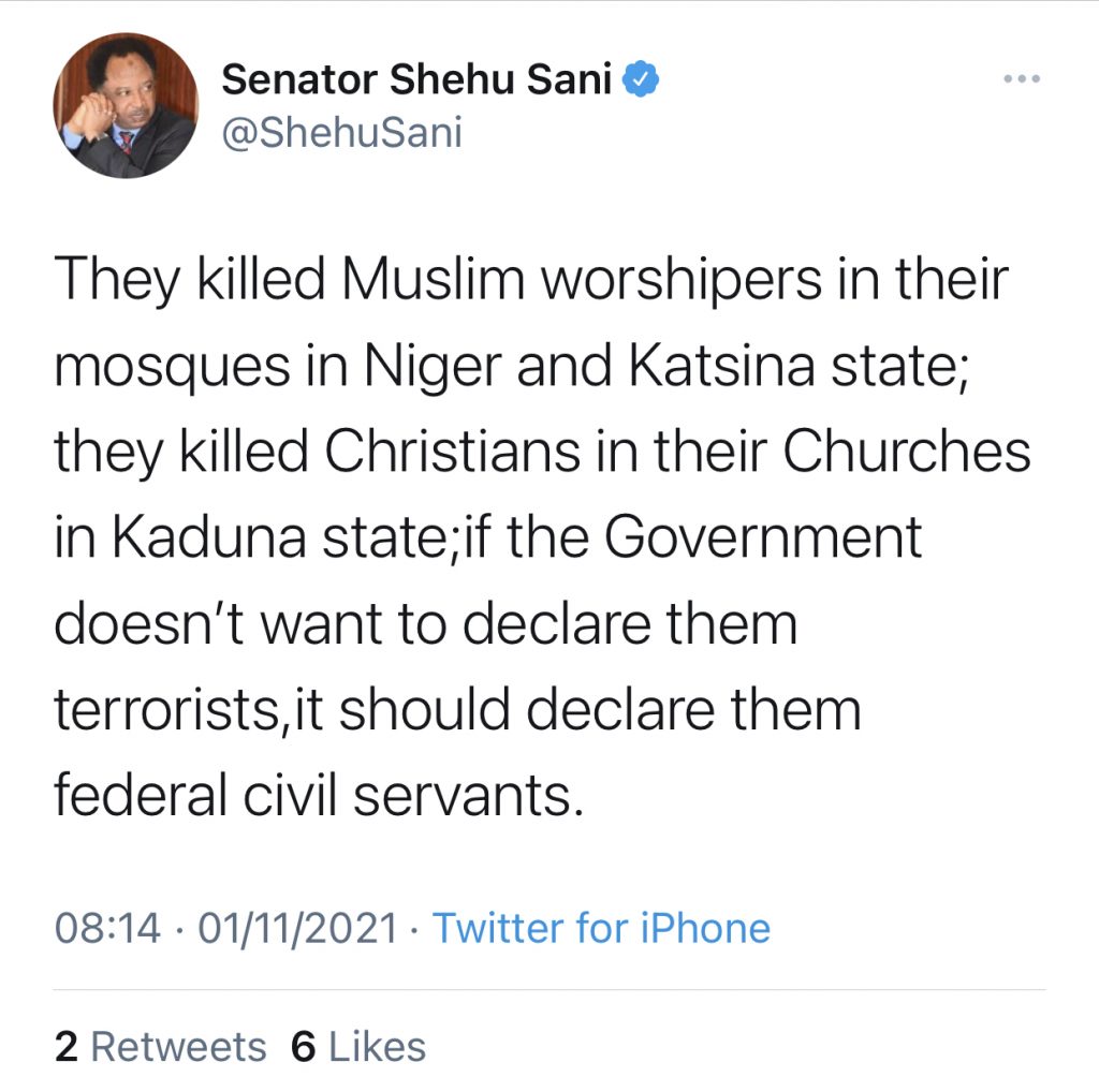 "Declare Bandits Federal Civil Servants" - Senator Shehu Sani Tells President Buhari