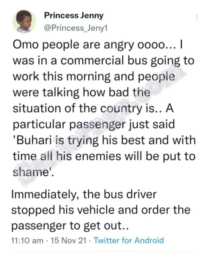 Angry Driver Orders Man Out Of His Bus For Saying "Buhari Is Trying His Best" 6 Angry Driver Orders Man Out Of His Bus For Saying "Buhari Is Trying His Best"