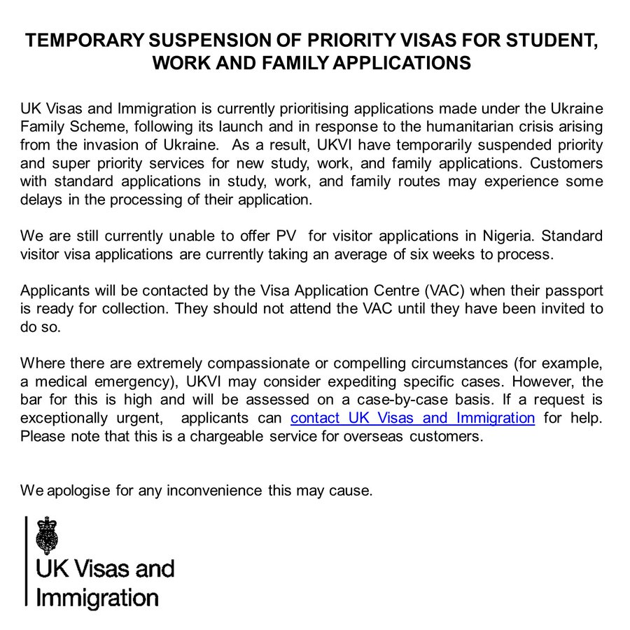 Russian Invasion: UK Suspends Visa Applications In Nigeria To Prioritise Ukrainians 6 Russian Invasion: UK Suspends Visa Applications In Nigeria To Prioritise Ukrainians