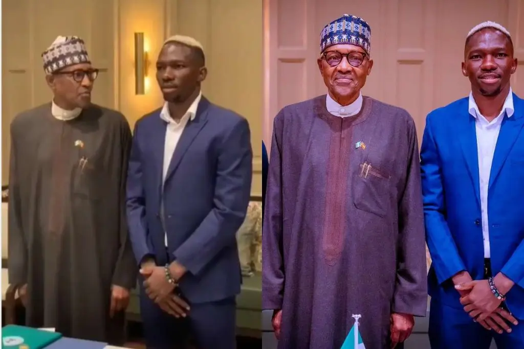 “I Hope You’re Not Taller Than Me” – Buhari Jokes With Kenneth Omeruo In Spain [Video]