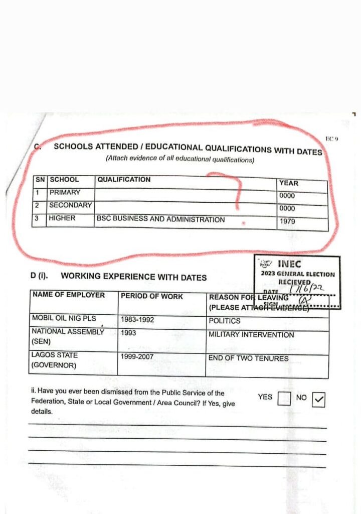 "I Didn’t Attend Primary & Secondary Schools, My University Certificates Stolen By Unknown Soldiers" - Tinubu Tells INEC 2 "I Didn’t Attend Primary & Secondary Schools, My University Certificates Stolen By Unknown Soldiers" - Tinubu Tells INEC