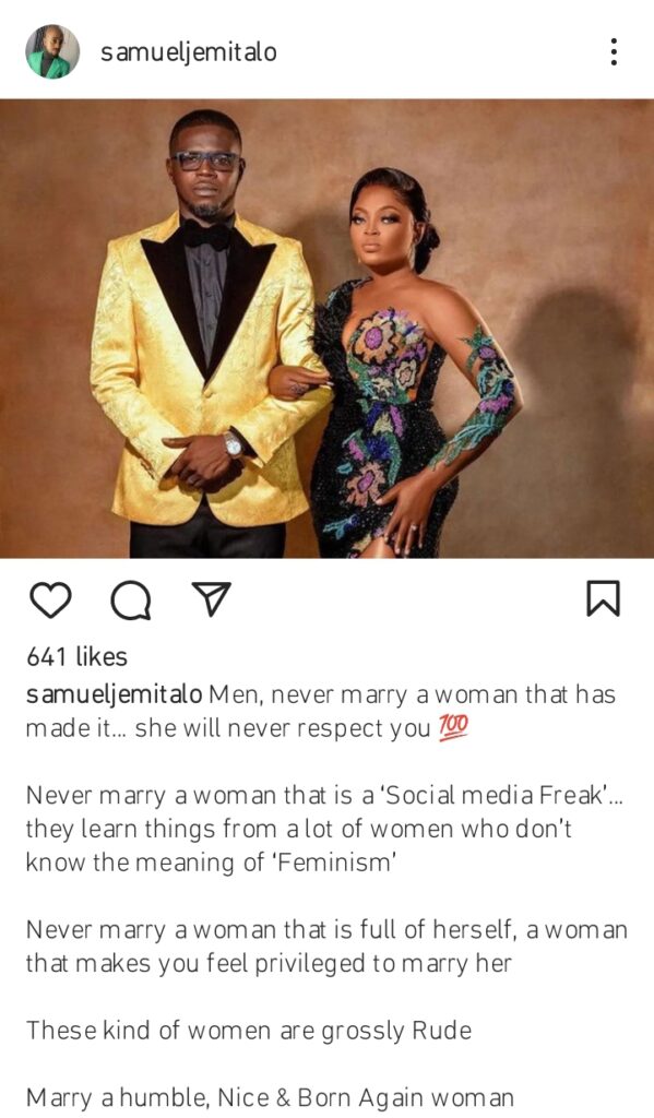 Samuel Jemitalo Advises Men Following JJC Skillz And Funke Akindele's Failed Marriage