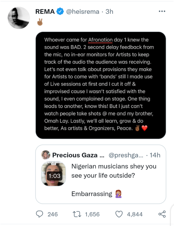 Rema, Omah Lay React After Being Called Out Over 'Poor Performances' At Afronation