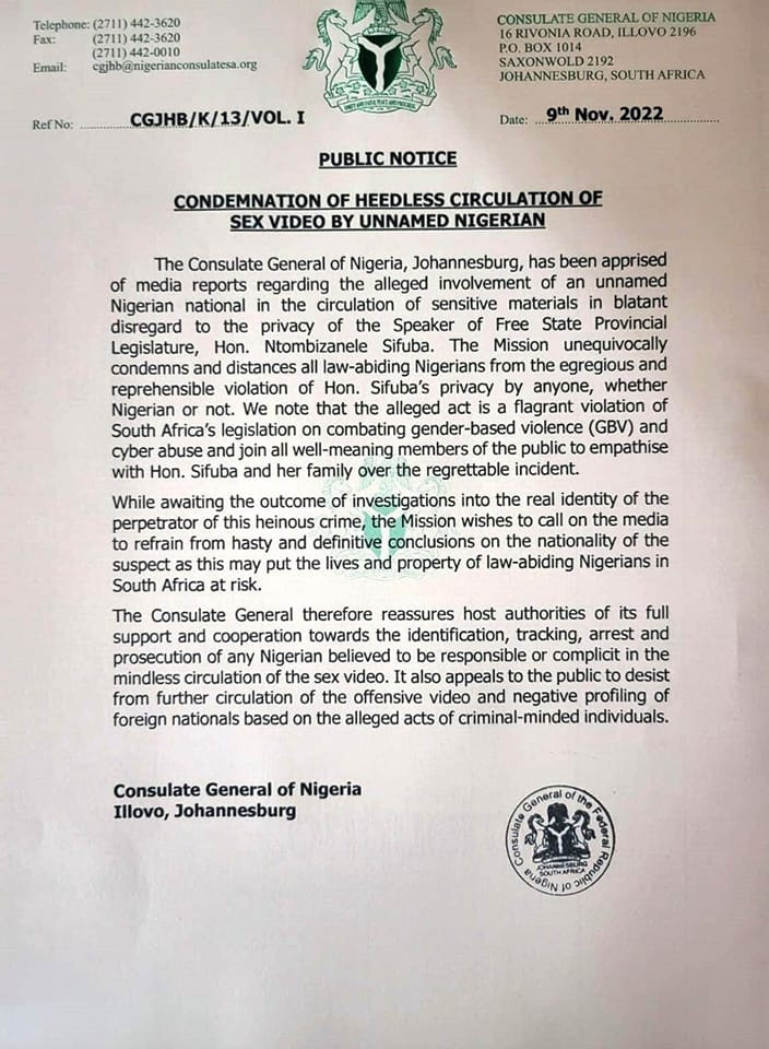 FG Reacts To Involvement Of Nigerian In Leaked Sεx Tape Of South African Politican, Zanele Sifuba