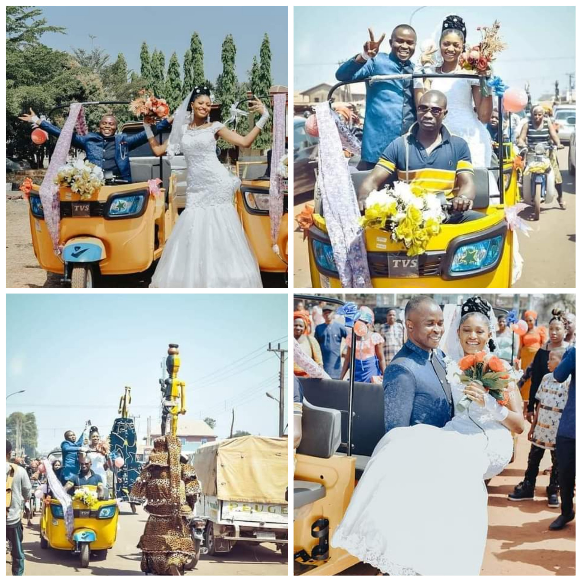 Enugu Legislative Leader And His Bride Arrive Their Wedding Reception In Keke Napep [Photos]