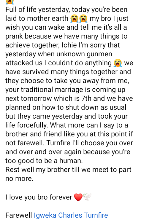 Gunmen Kill Young Man Two Days To His Traditional Wedding In Anambra [Photos]