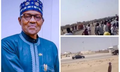 Kano Residents Barricade Roads, Stone Buhari’s Convoy, Helicopter During His Visit [Video]