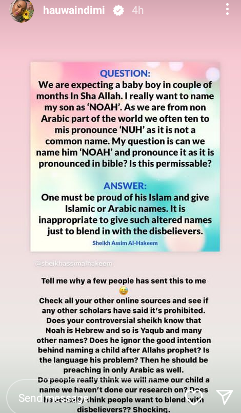  Billionaire Daughter, Hauwa Indimi Defends Her Decision To Name Her Son "Noah"