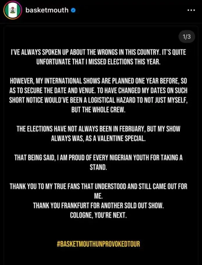 Basketmouth Reveals Why He Didn't Vote In 2023 Presidential Elections 2 Basketmouth Confirms Absence From Voting In 2023 Elections