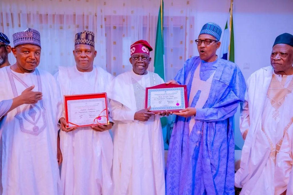 Tinubu And Shettima Presents Their Certificates Of Return To Buhari In Daura [Photos]