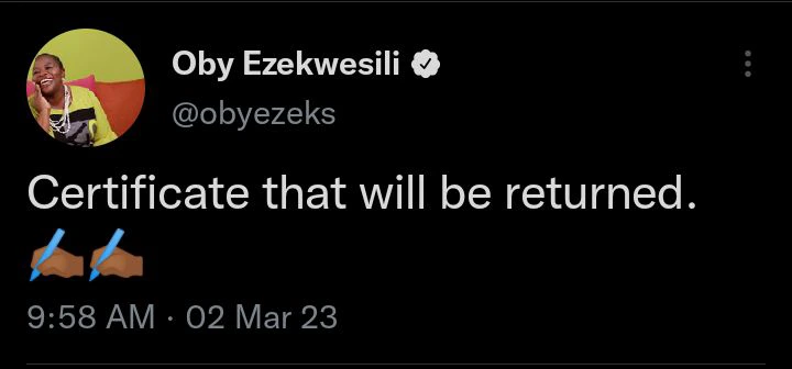 "Certificate That Will Be Returned When Data Speaks" – Oby Ezekwesili Mocks Tinubu 