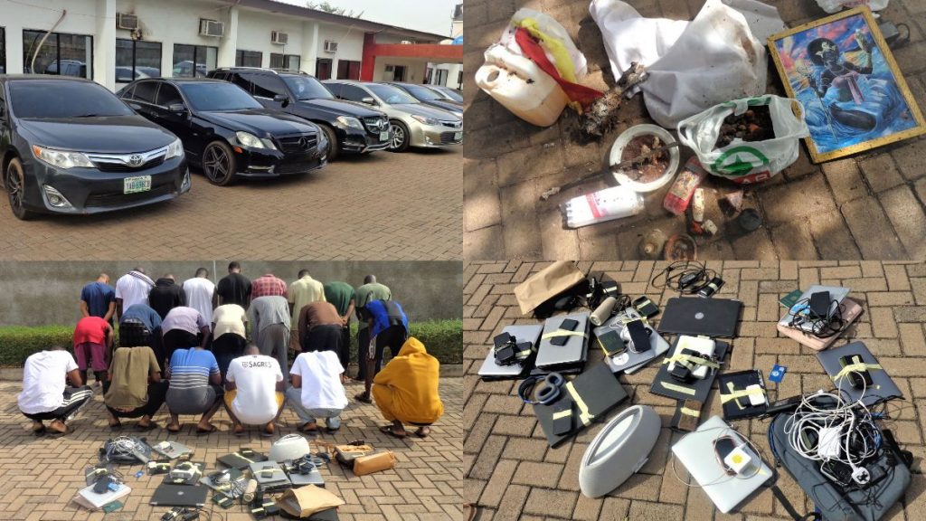 EFCC Arrests 23 Suspected 'Yahoo Boys', Recovers Six Exotic Cars, 43 Phones, Laptops, Charms 1 Yahoo Boys