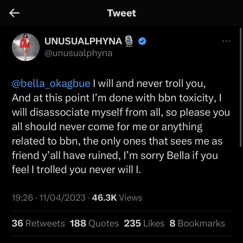 "I Am Sorry" - BBNaija Star, Phyna Begs Bella Okagbue As She Ends Their Friendship 4 "I Am Sorry" - BBNaija Star, Phyna Begs Bella Okagbue As She Ends Their Friendship