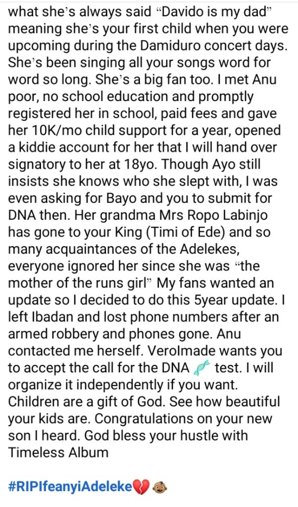 "Your Mother Sent Me" - Kemi Olunloyo Begs Davido To Do DNA Test On Child He Denied 10-Year Ago 3 "Your Mother Sent Me" - Kemi Olunloyo Begs Davido To Do DNA Test On Child He Denied 10-Year Ago