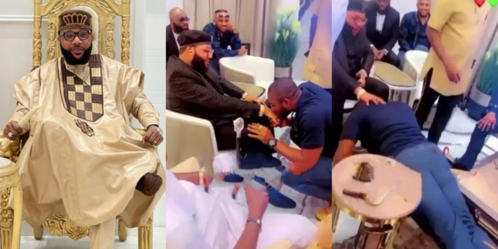 Reactions As Nigerian Man Bows To Kiss E-Money’s Hands And Feet [Video]