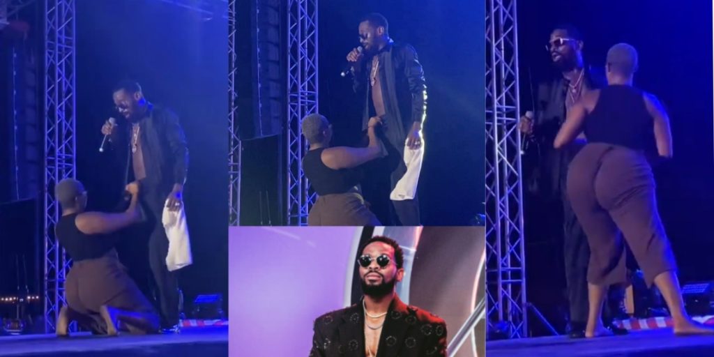 Female Fan Fondles D'banj's Private Part, Tries To Unbuckle His Trousers On Stage [Video]