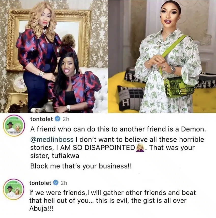 Tonto Dikeh Threatens To Beat Medlin Boss For Sleeping With Her Best Friend's Husband