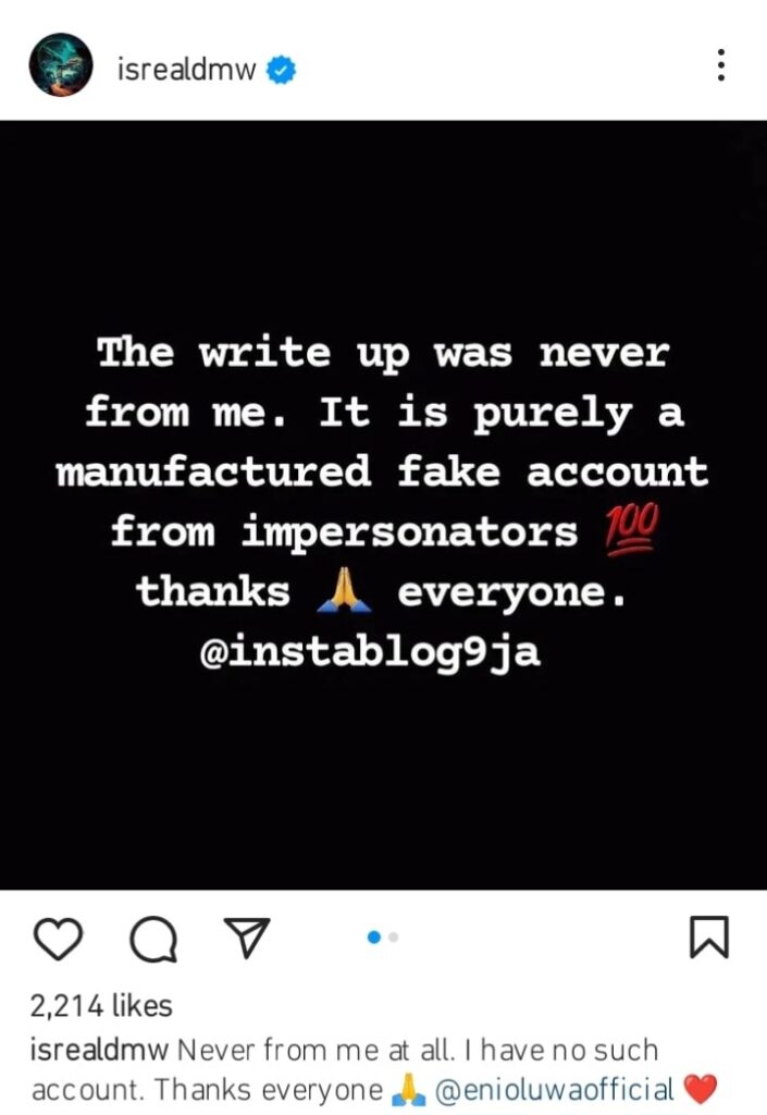 Nigerians Reacts As Davido Unfollows Isreal DMW Over His Homophobic Rants On Enioluwa