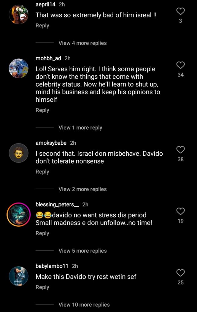 Nigerians Reacts As Davido Unfollows Isreal DMW Over His Homophobic Rants On Enioluwa