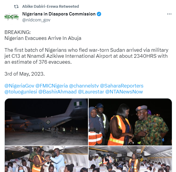 First Batch Of 376 Nigerians Evacuated From Sudan Arrive Abuja [Photos]
