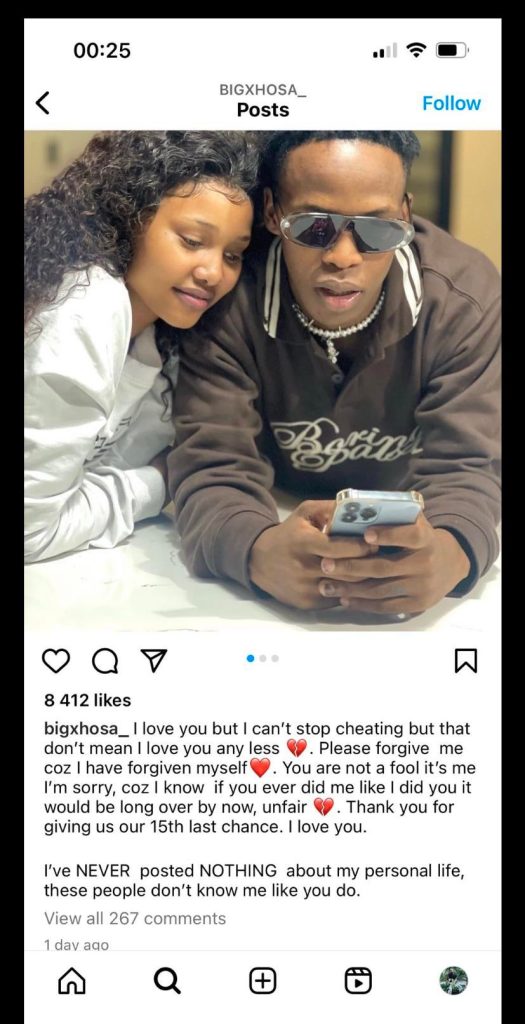 "I Love You, But I Can’t Stop Cheating On You" – Rapper Big Xhosa Tells Girlfriend