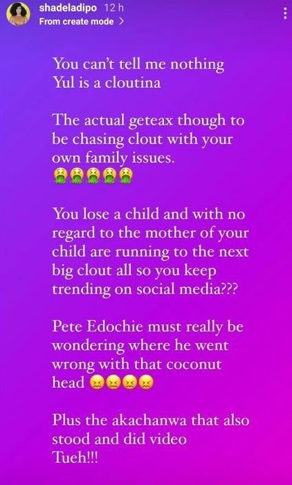 "You're A Cloutina" - Shade Ladipo Slams Yul Edochie For Sharing Judy Austin's Video