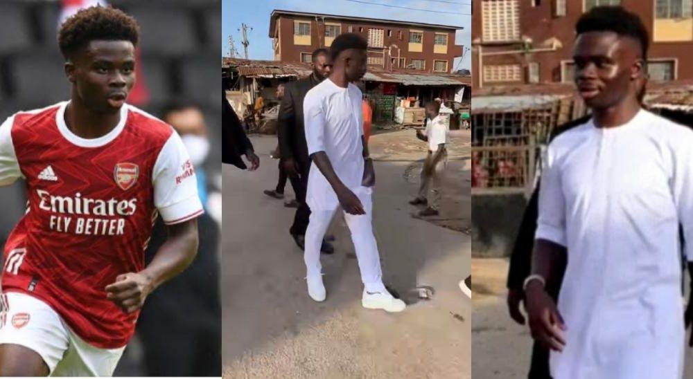 "E Kuule O" - Arsenal Star, Bukayo Saka Says As He Storms Somolu In Lagos [Video]