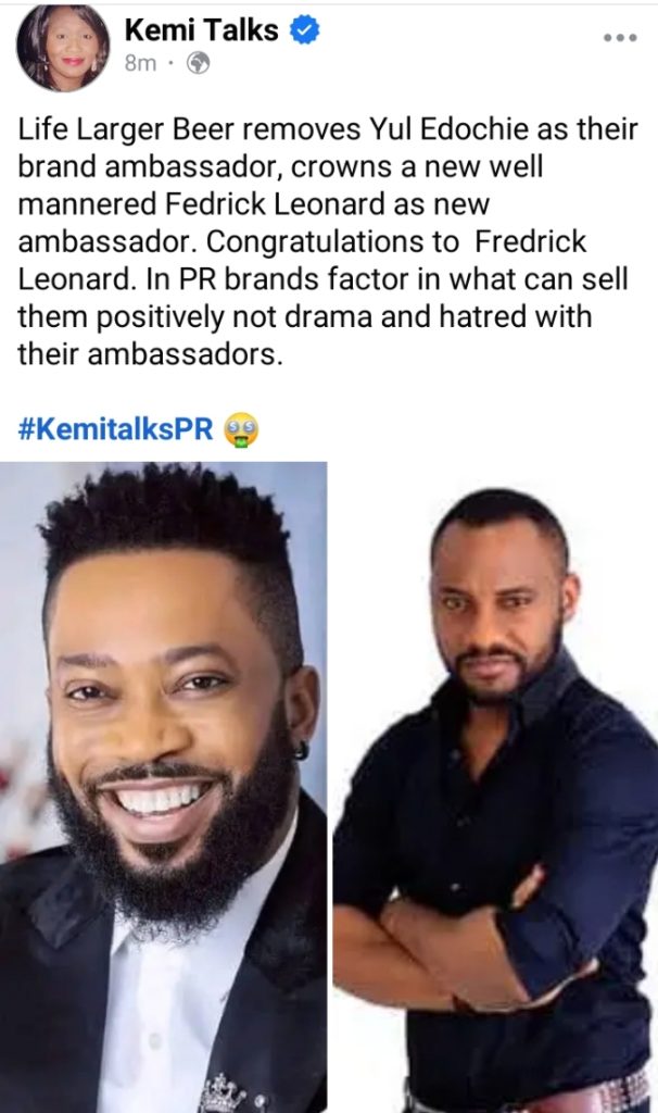 Why Freddie Leonard Replaced Yul Edochie As Ambassador For Popular Brand – Kemi Olunloyo 2 Why Freddie Leonard Replaced Yul Edochie As Ambassador For Popular Brand – Kemi Olunloyo