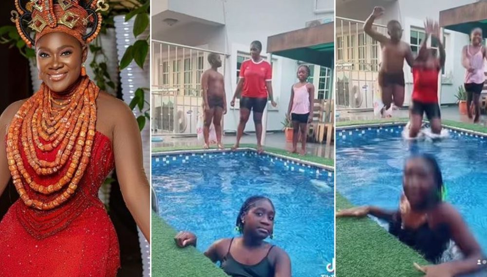 Mercy Johnson And Her Kids Replicate Little Mermaid Movie In Swimming Pool [Video]