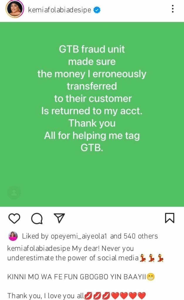 Kemi Afolabi Rejoices As She Recovers Over N500,000 She Mistakenly Sent To GT Bank Customer 2 Kemi Afolabi Rejoices As She Recovers Over N500,000 She Mistakenly Sent To GT Bank Customer