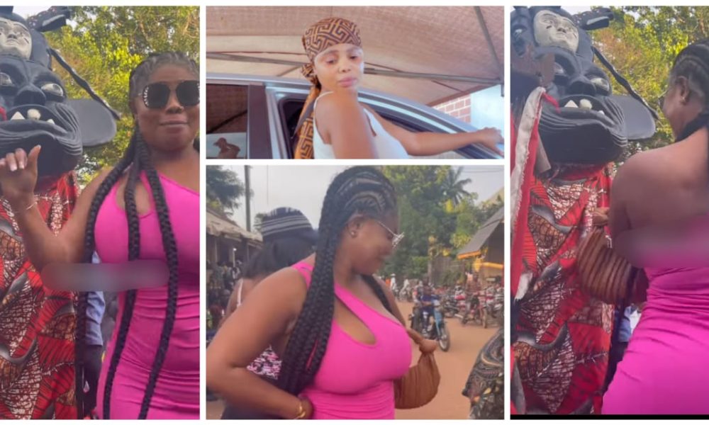 Netizens Reacts As Evan Okoro Shakes Her Backside And Chest For Masquerade [Video]