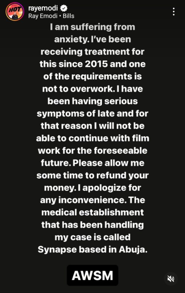 "I'm Suffering From Anxiety" - Actor Ray Emodi Cries Out