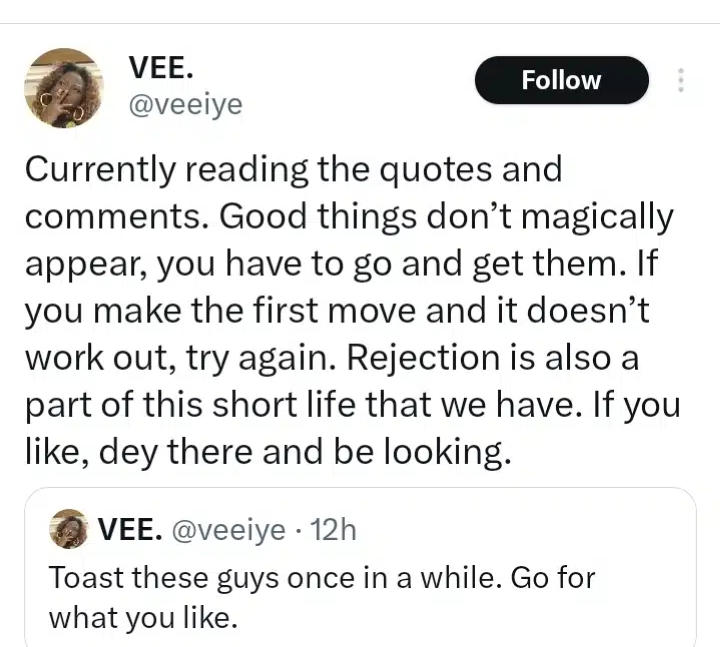 “Toast Guys Once In A While, Good Things Don’t Appear Magically” – BBNaija Vee Advices Ladies